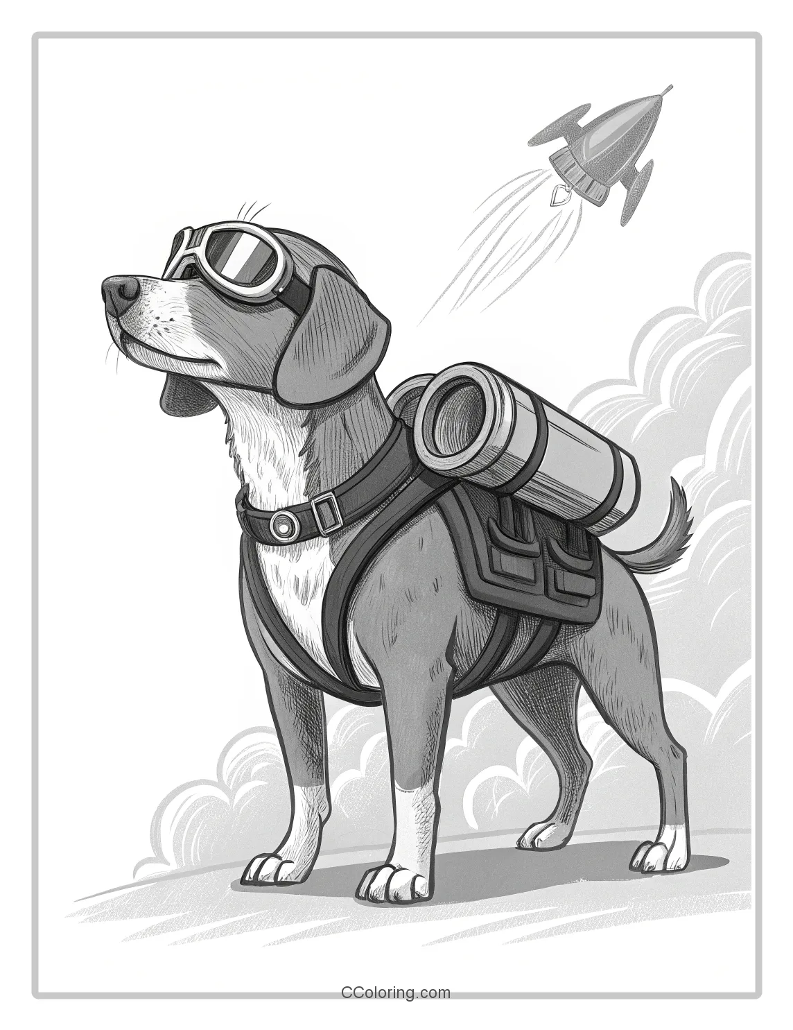 Monochrome Dog Pages Dog with a Jetpack and Goggles