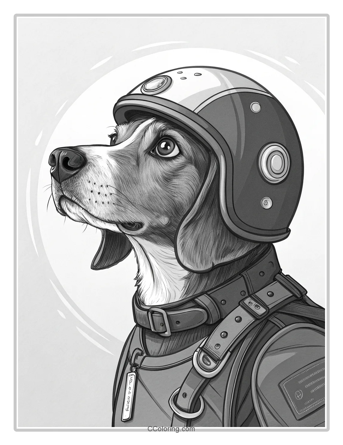 Monochrome Dog Pages Dog with a Jetpack and Helmet