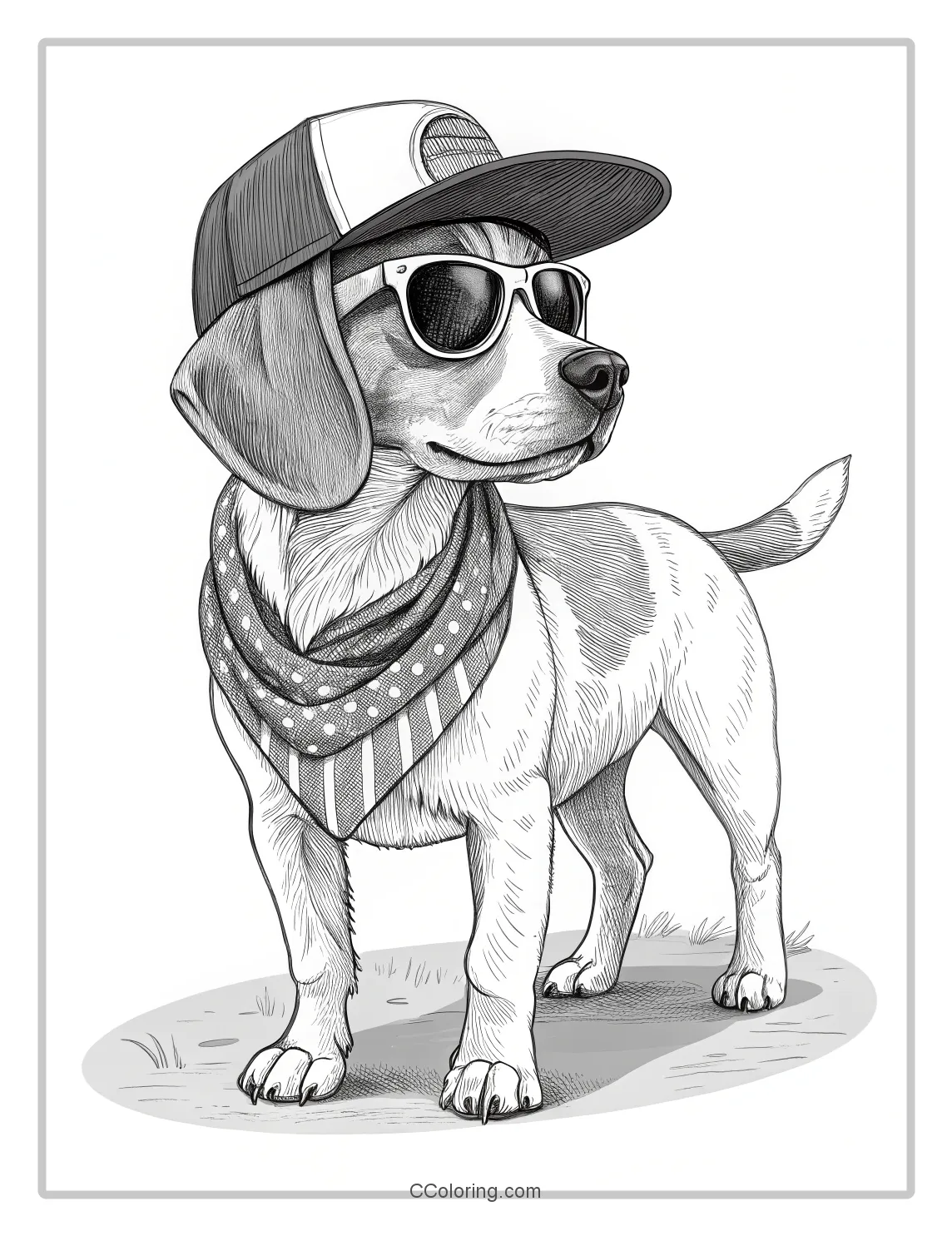 Monochrome Dog Scenes Hipster Dog with Sunglasses and Cap