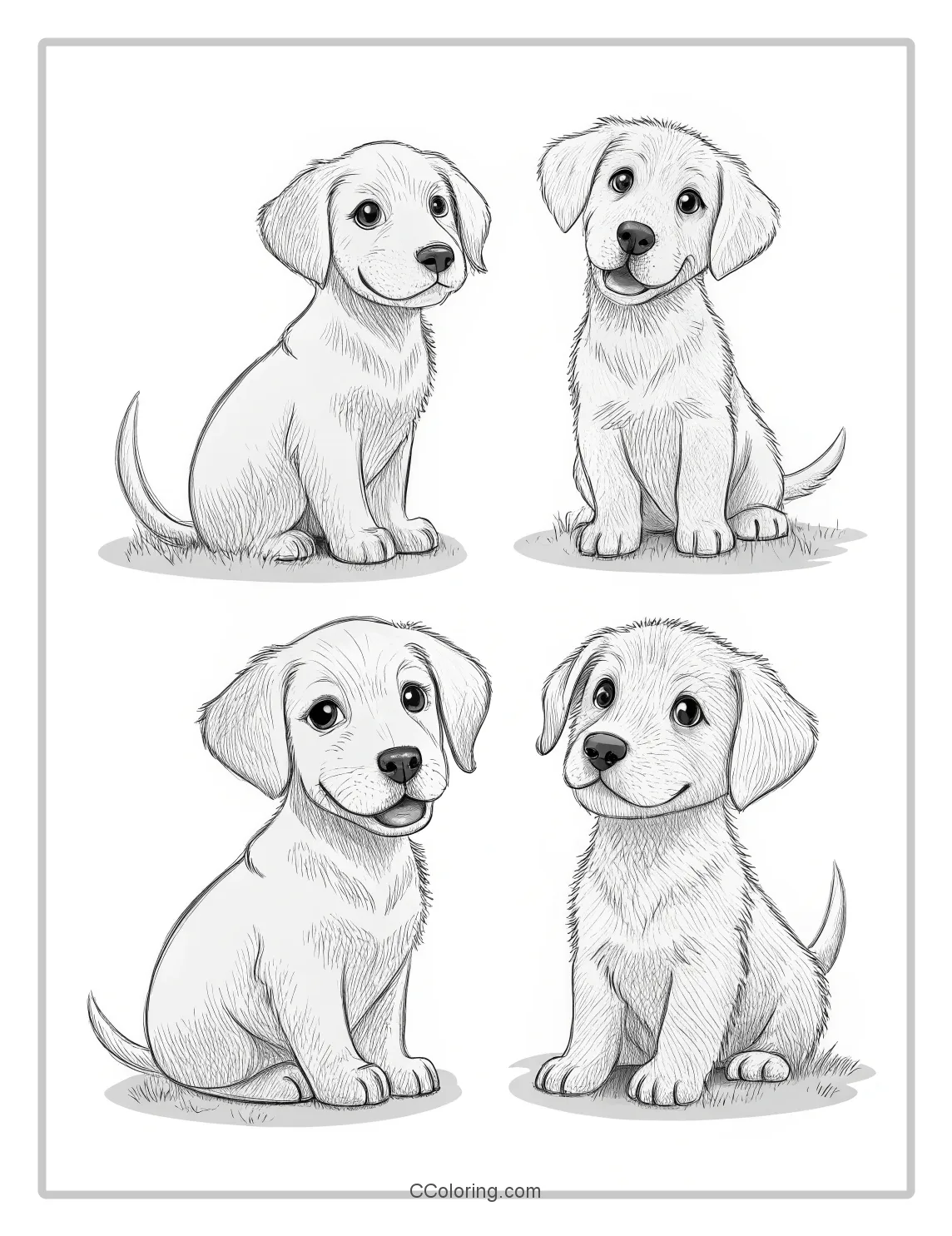 Puppies coloring pages Pages Multiple Puppies with Simple  Elegant Outlines