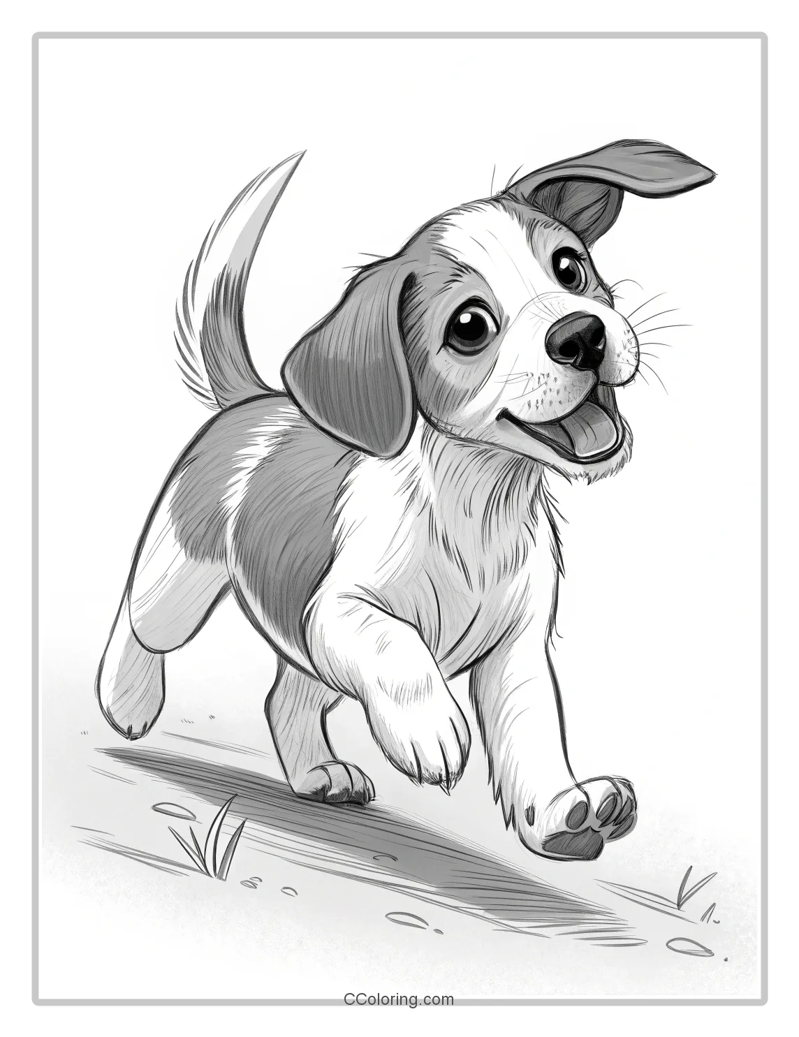 Puppies coloring pages Single Puppy with Simple  Dynamic Movement