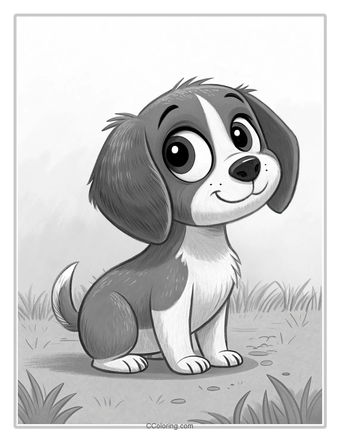 Monochrome Puppy Scenes Single Puppy with Classic Cartoonish Design