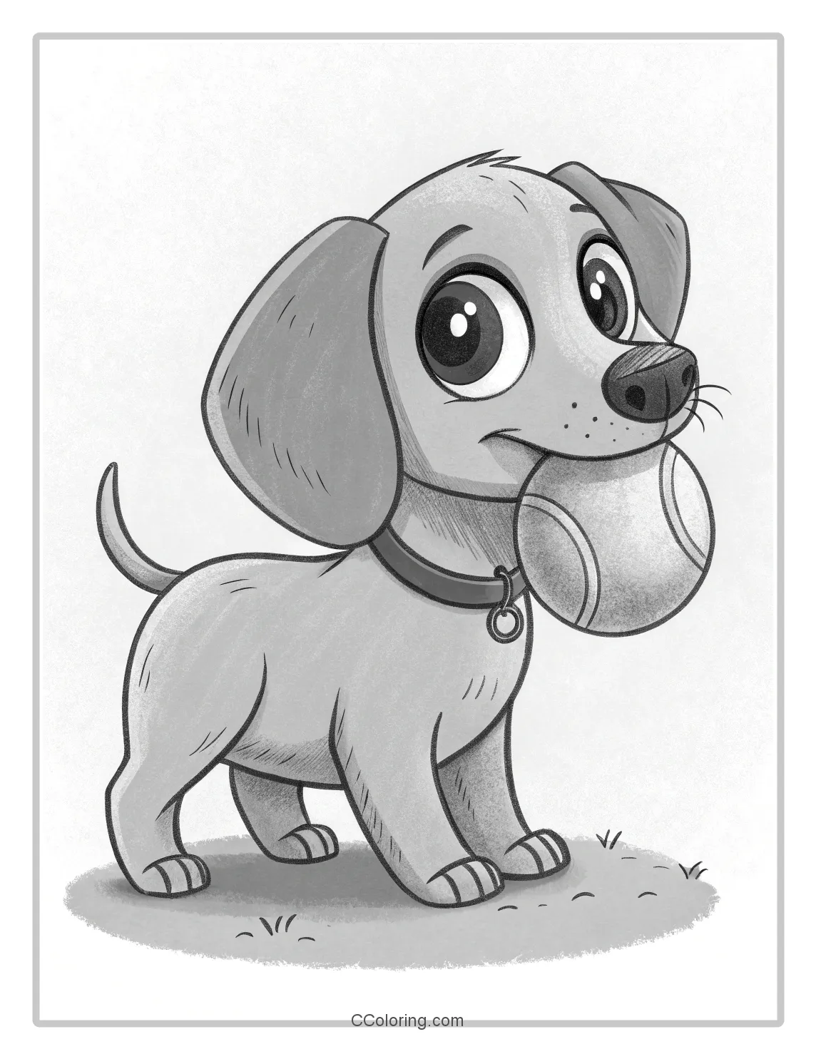 Monochrome Puppy and Ball Big Eyes