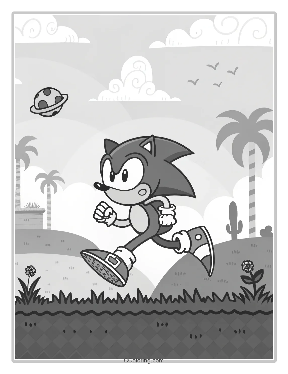 Monochrome Sonic Pages Classic  Action Packed Scenes with Simple Details