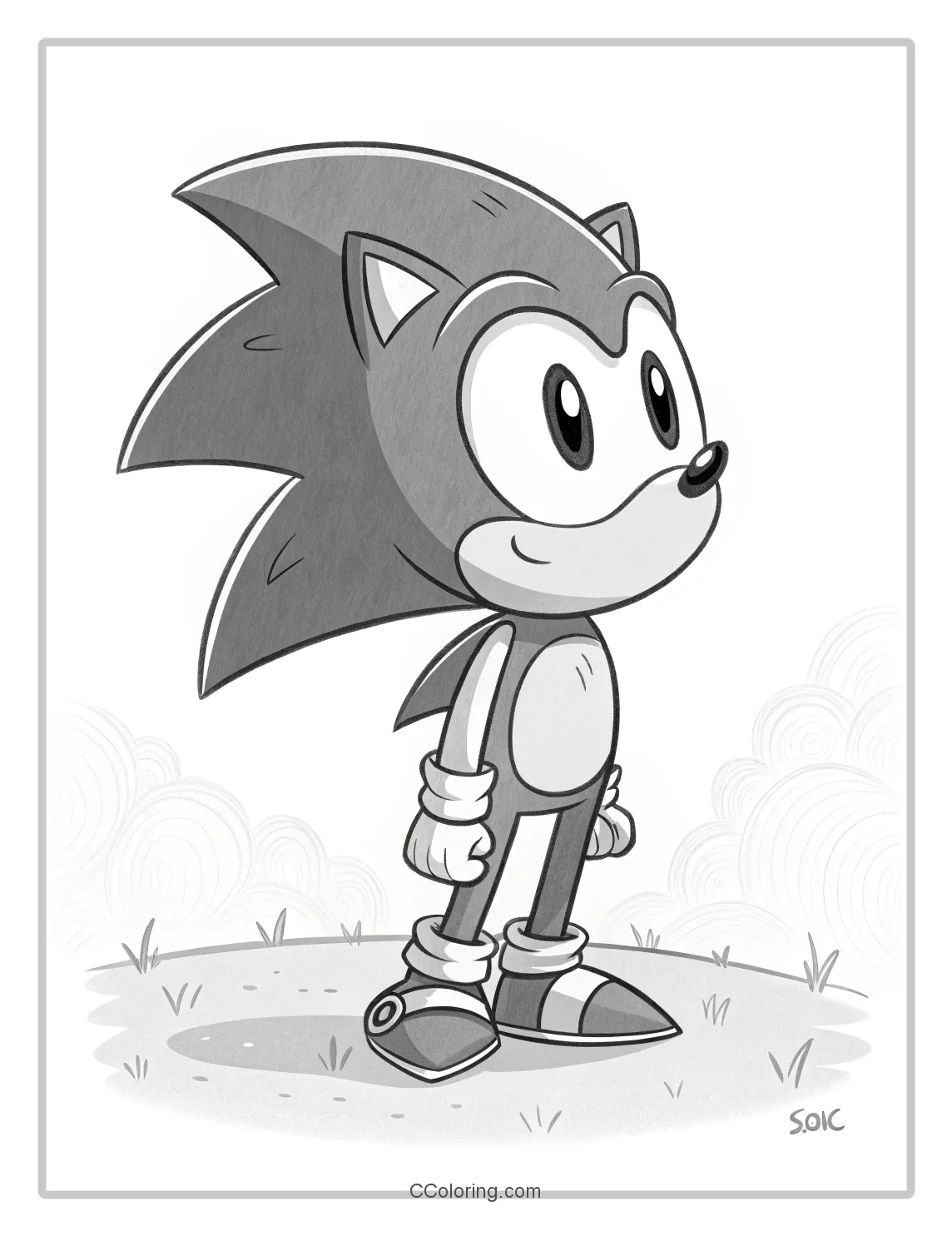 Monochrome Sonic Pages Classic Character with Simple  Elegant Outlines