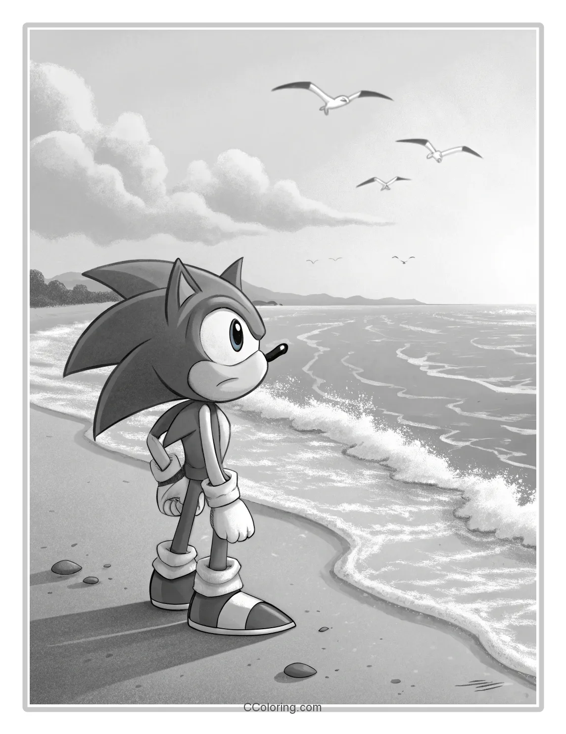 Monochrome Sonic Pages Classic Character with Simple  Oceanic Themes