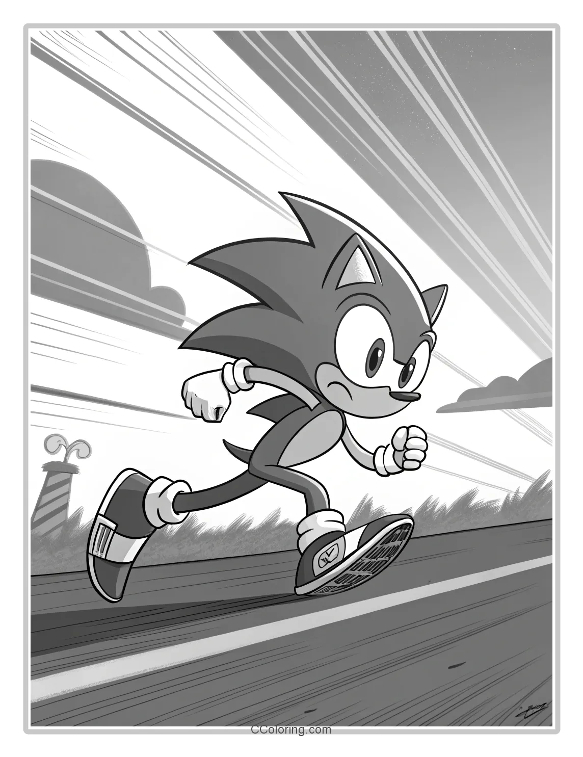 Monochrome Sonic Pages High Speed Effects with Bold Outlines