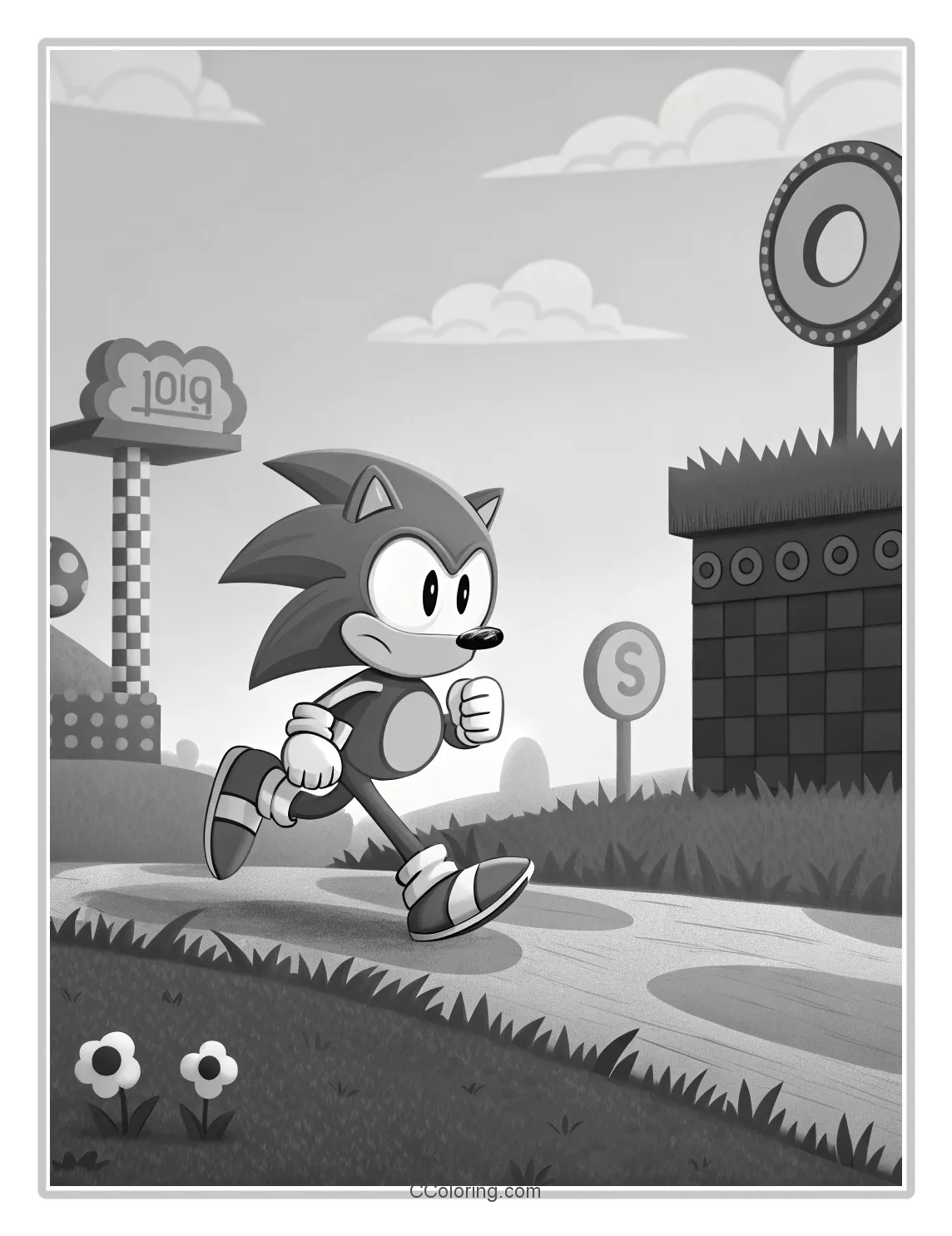 Monochrome Sonic Scenes Black and White  Simple  Classic Design with Adventure Themes