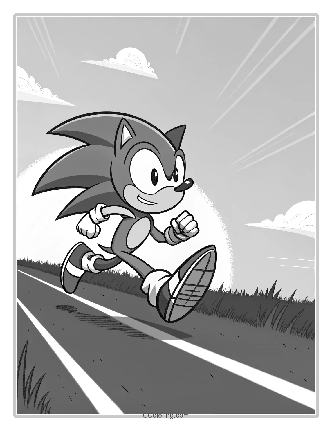 Monochrome Sonic Scenes Black and White  Simple  High Speed Effects with Bold Outlines
