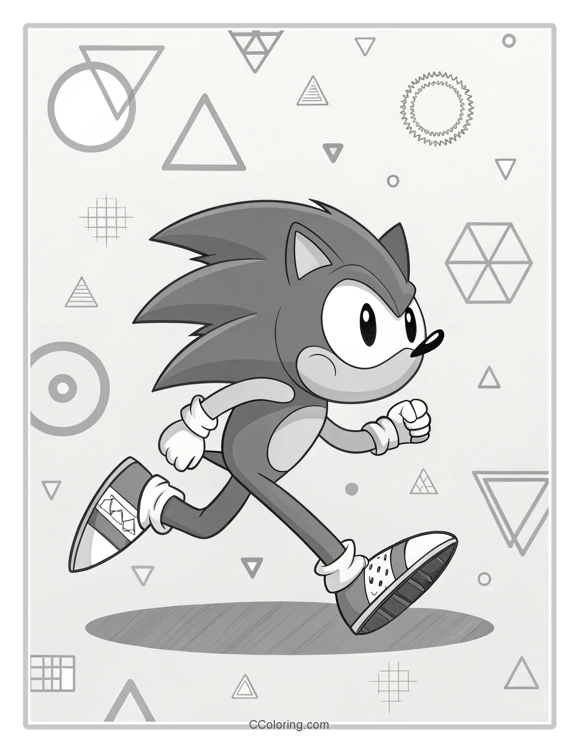 Monochrome Sonic Scenes Classic Character Geometric Shapes
