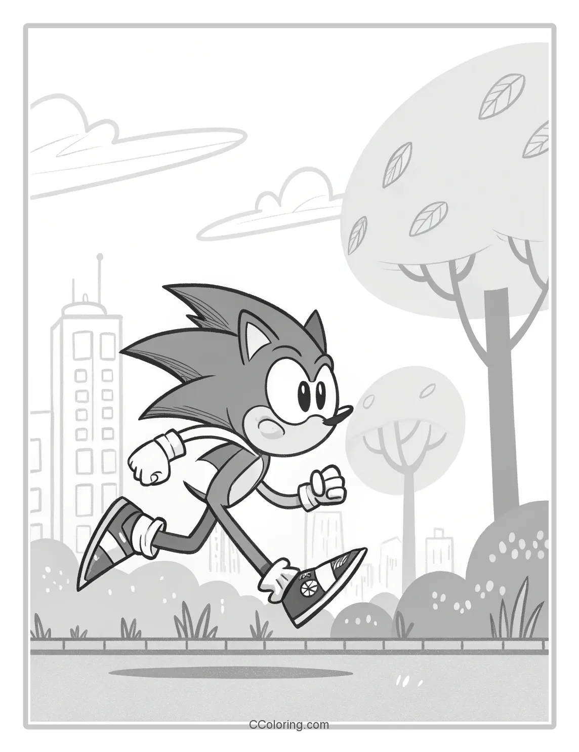 Monochrome Sonic Scenes High Speed Movement with Simple Outlines