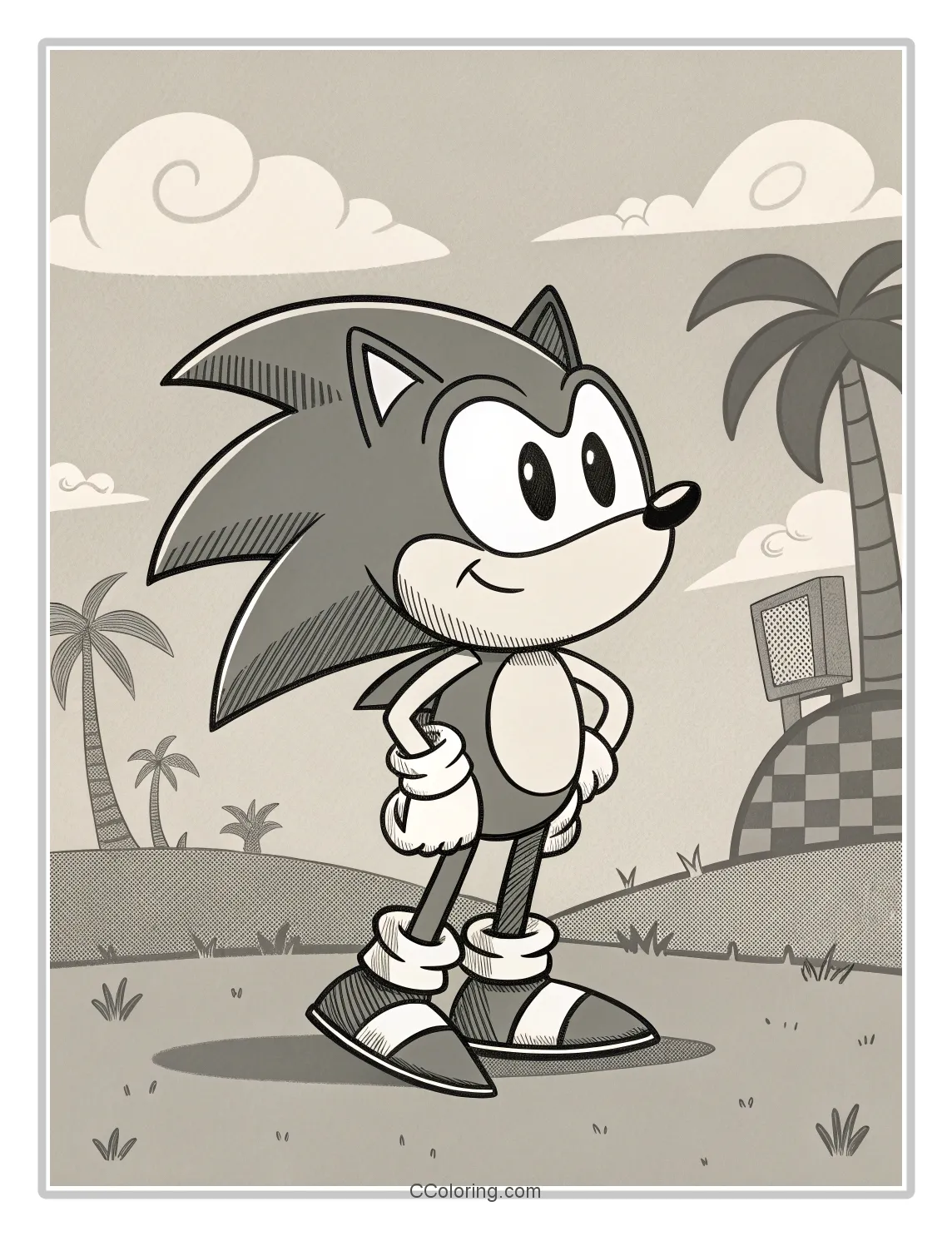 Monochrome Sonic Scenes Retro Inspired Poses with Simple Details