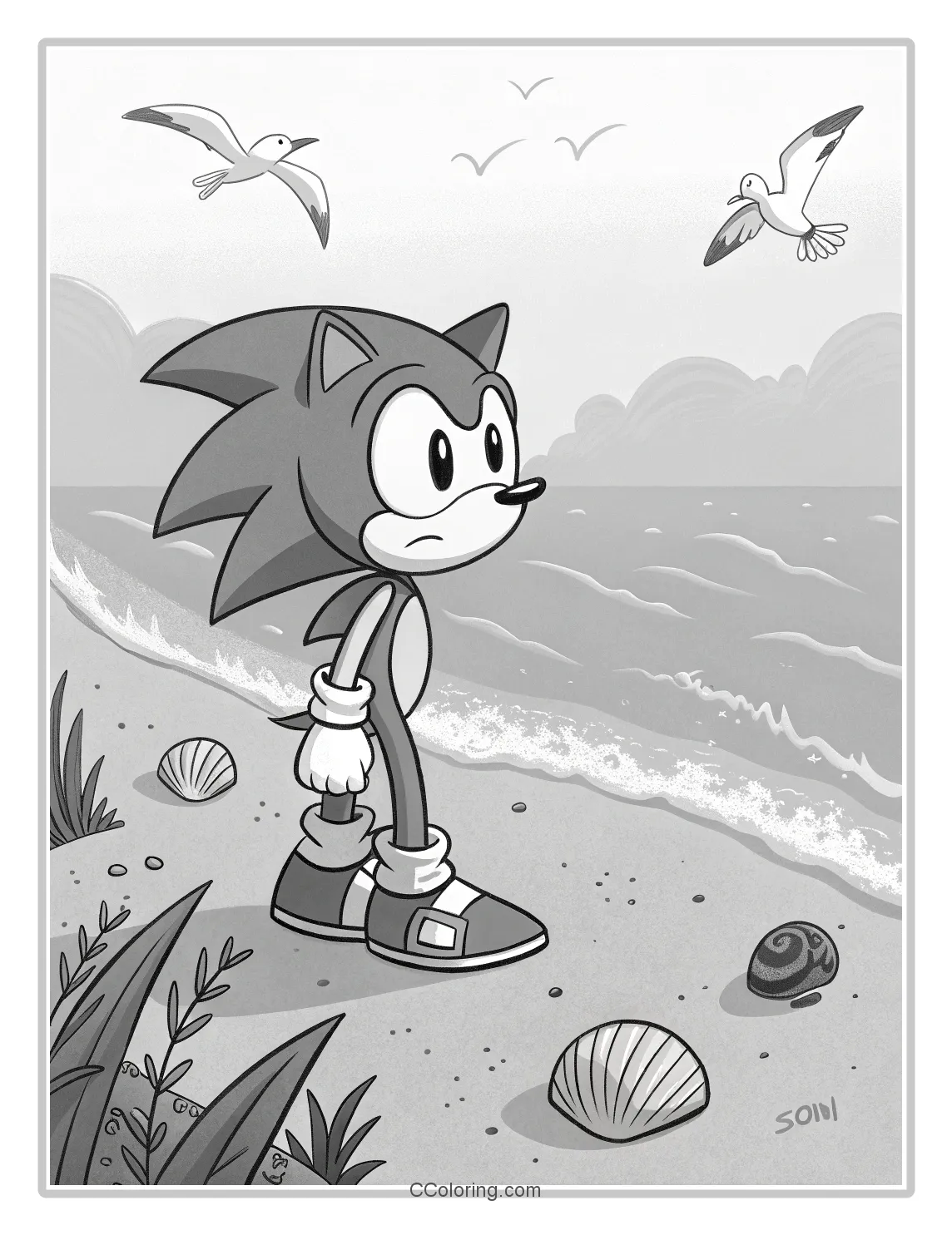 Monochrome Sonic Scenes Simple Character Marine Life Elements