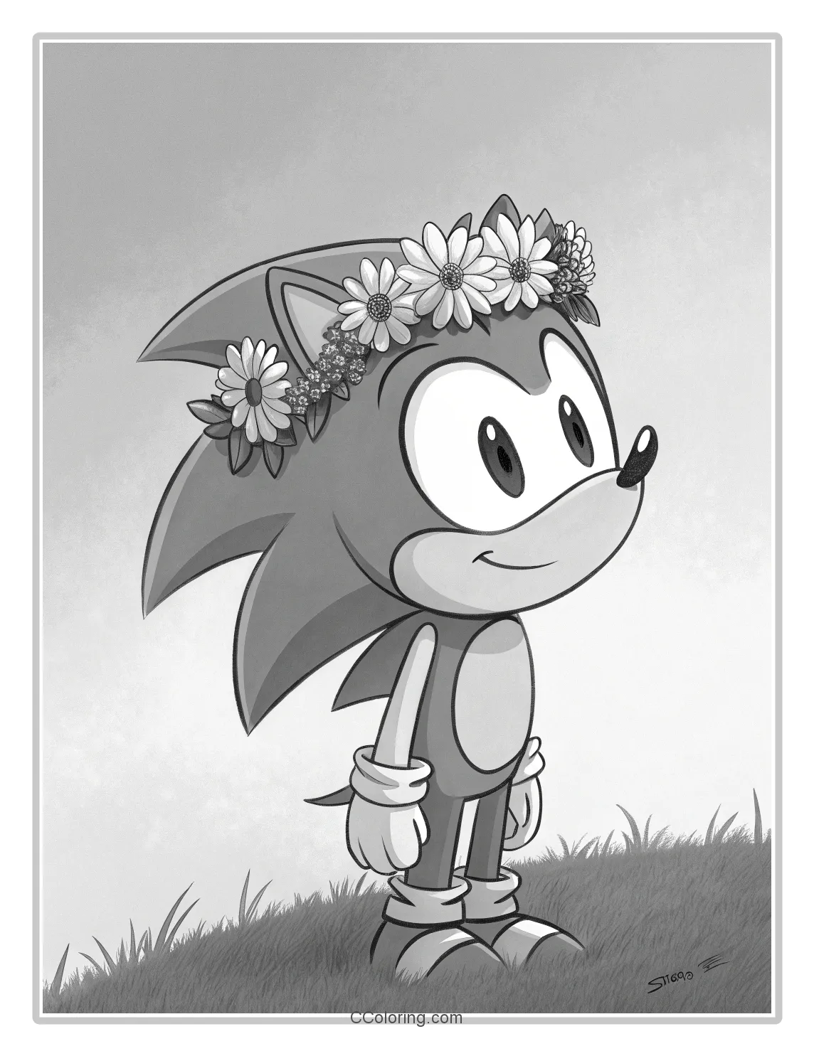 Monochrome Sonic Scenes Simple Character with Flower Crowns