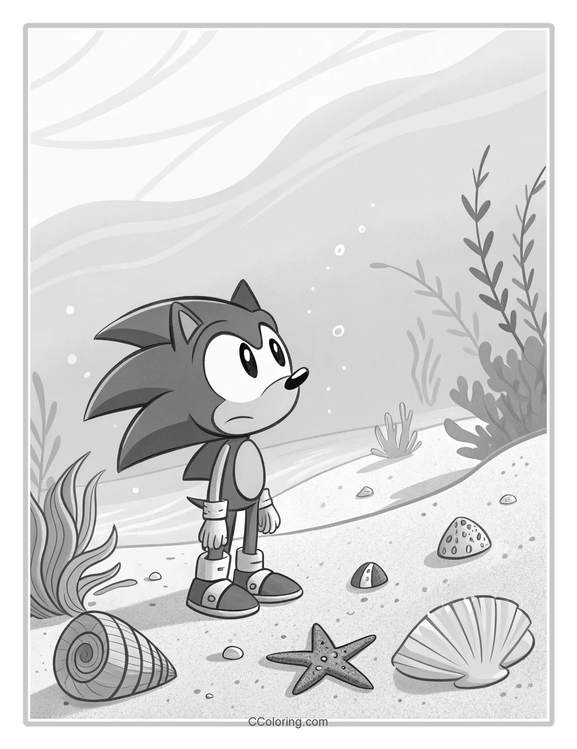 Monochrome Sonic Scenes Simple Character with Marine Life Elements