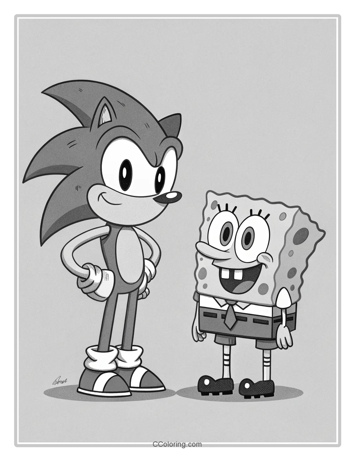 Monochrome Sonic and SpongeBob Pages Classic Characters with Simple  Bold Outlines