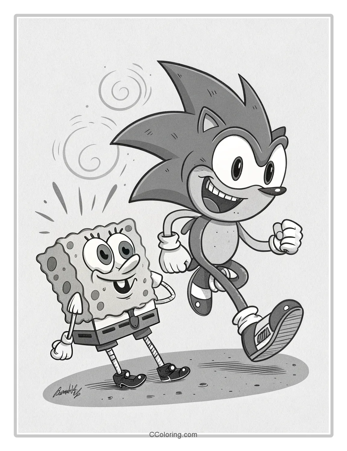 Monochrome Sonic and SpongeBob Pages Classic Characters with Simple  Expressive Details