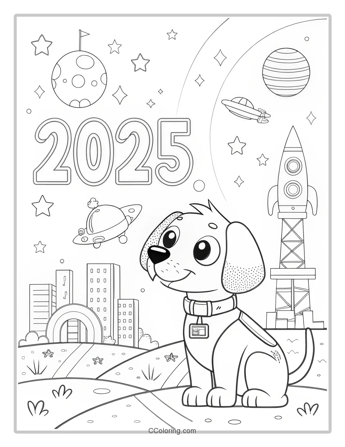 Puppies Coloring Pages Bold Outlines with 2025 Inspired Themes