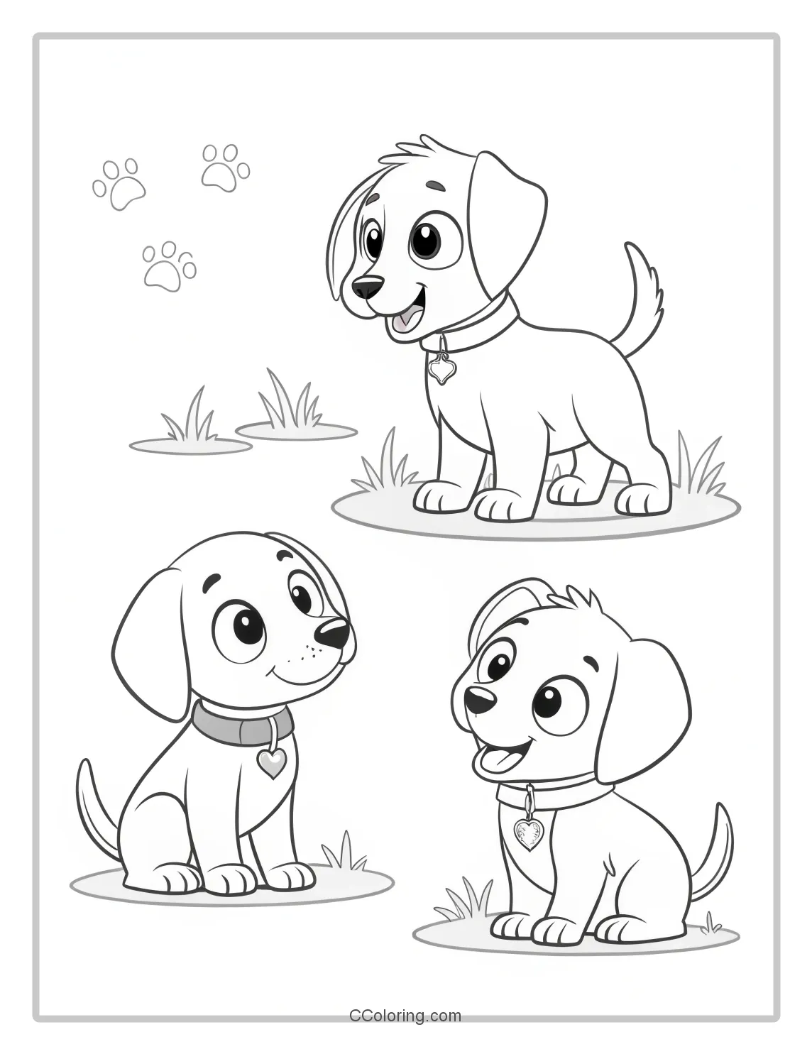 Puppies Coloring Pages with Minimalist Cartoon Design