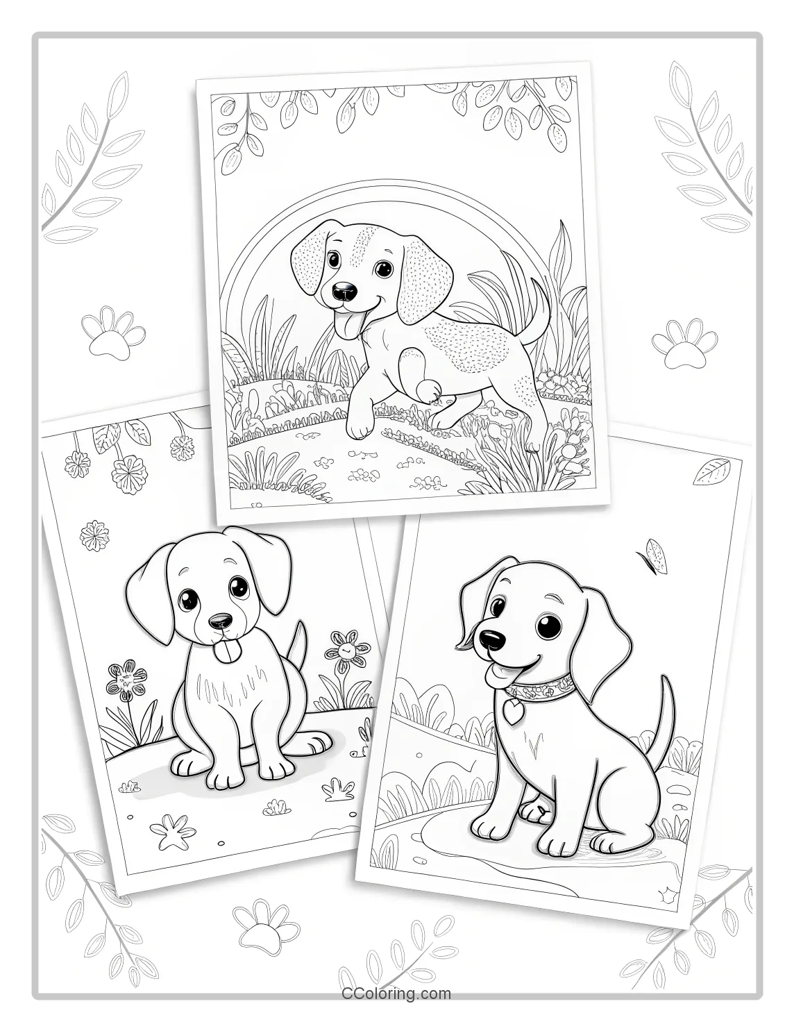 Puppies Coloring Pages with Modern  Streamlined Designs