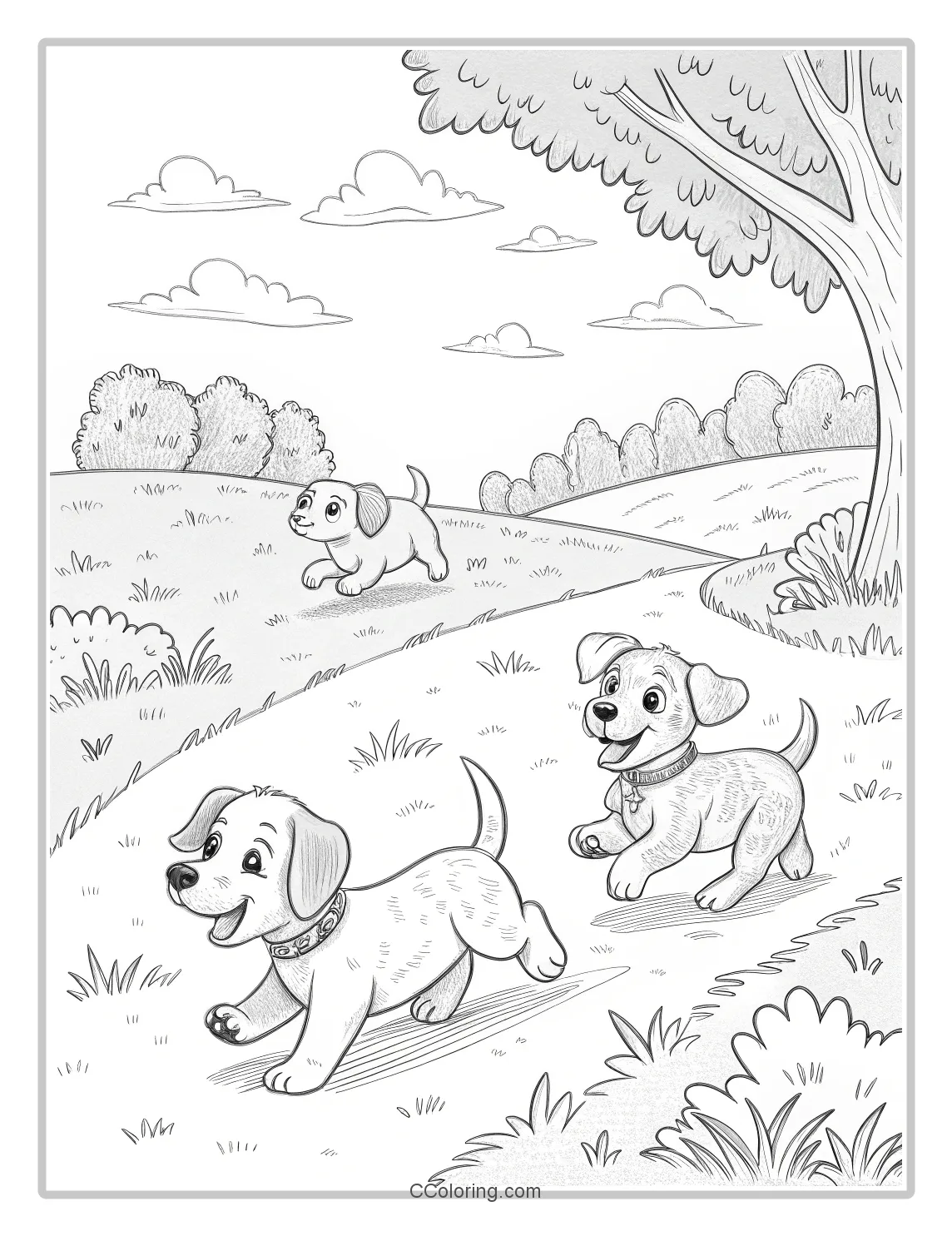 Puppies Coloring Pages with Puppies in a Park