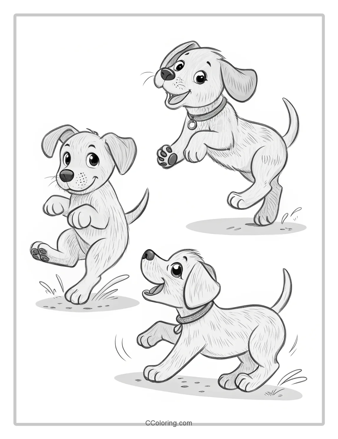 Puppies Coloring Pages with Simple  Dynamic Movement