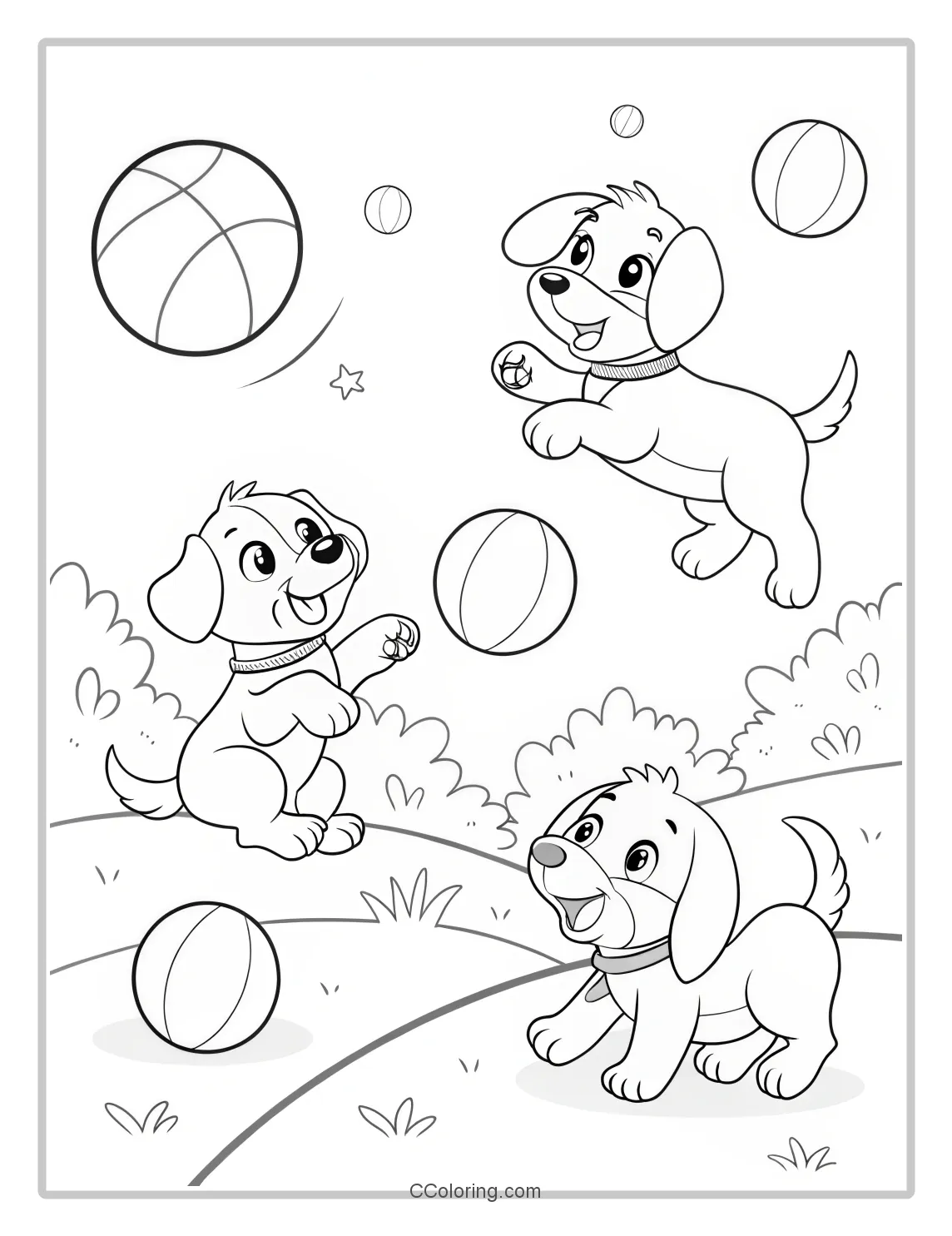 Puppies and Balls Coloring Pages Dynamic Movement