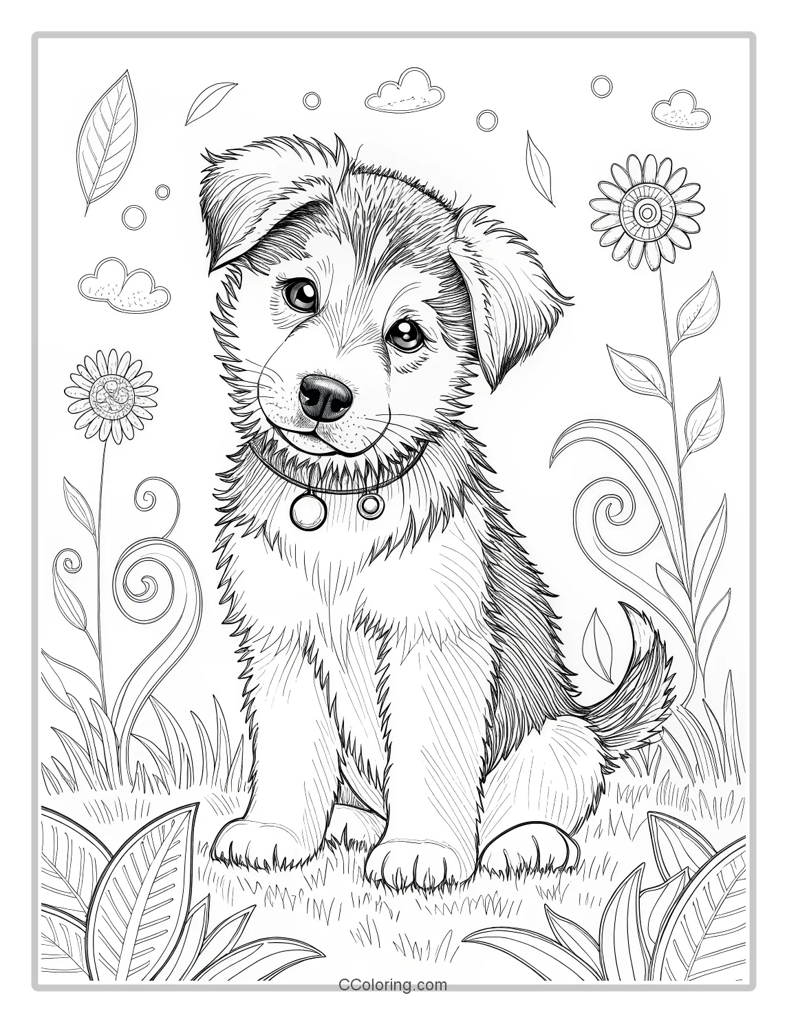 Puppy Coloring Pages High Contrast with 90s Inspired Themes