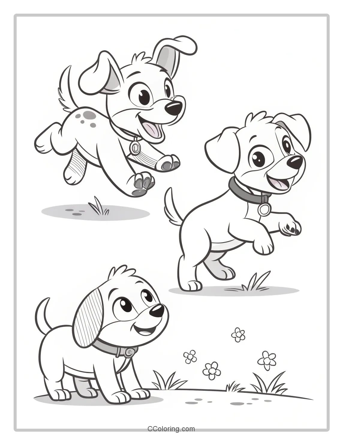 Puppy Coloring Pages High Contrast with Simple  Energetic Poses