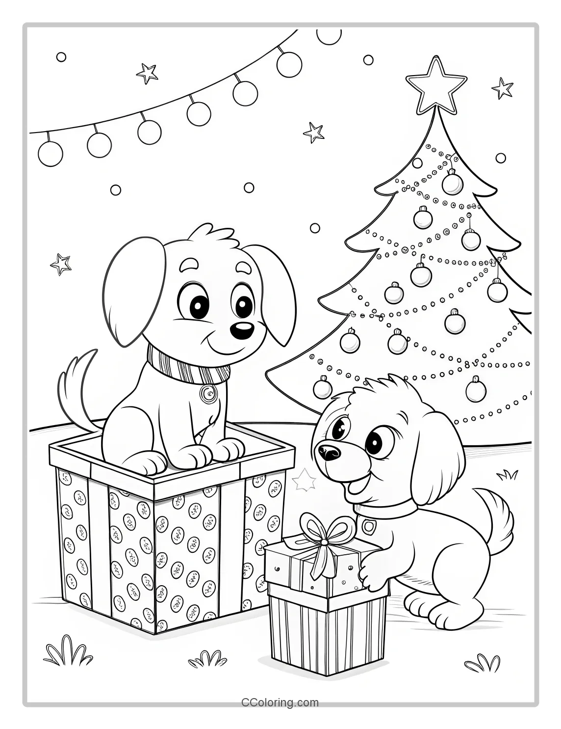 Puppy Coloring Pages Puppies Opening Presents