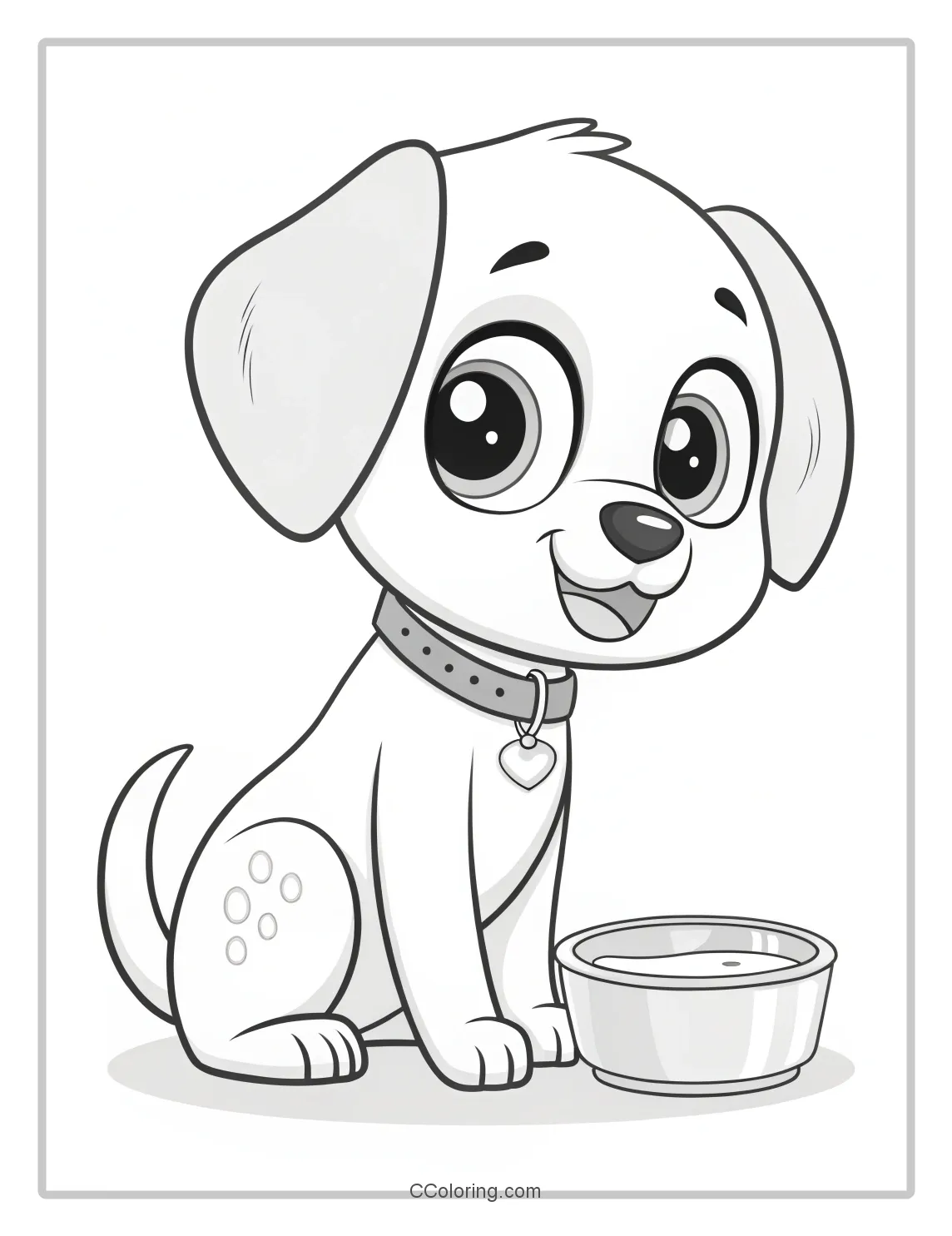Puppy Coloring Pages Simple  Adorable Puppies with a Bowl of Milk