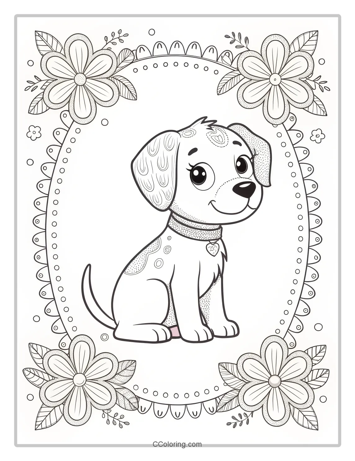 Puppy Coloring Pages Simple  Bold Outlines with Vintage Elements