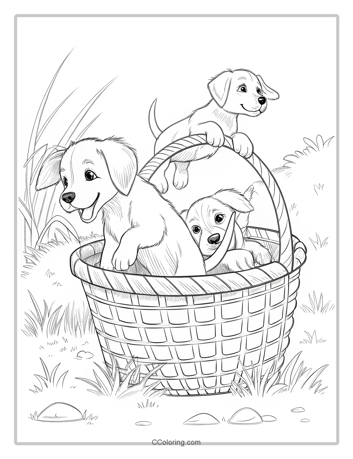 Puppy Coloring Pages Simple  Dynamic Movement with Puppies in a Basket