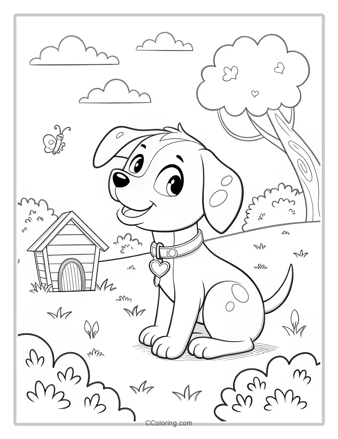 Puppy Coloring Pages with Classic Cartoon Outlines