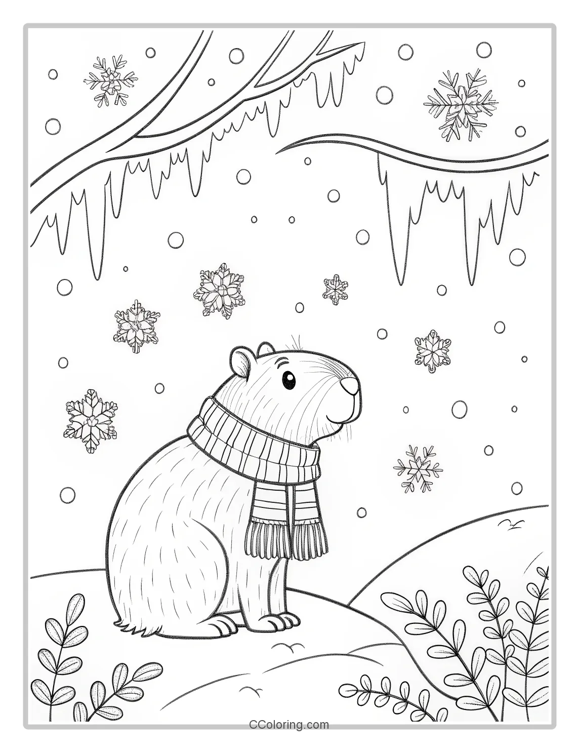 Seasonal Capybara coloring pages and a cozy scarf