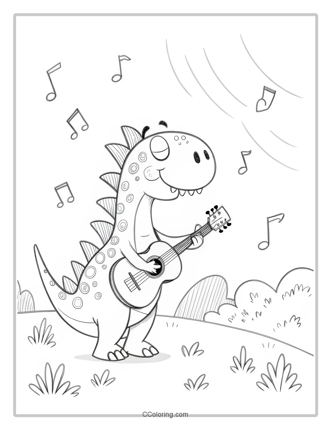 Stegosaurus playing a guitar