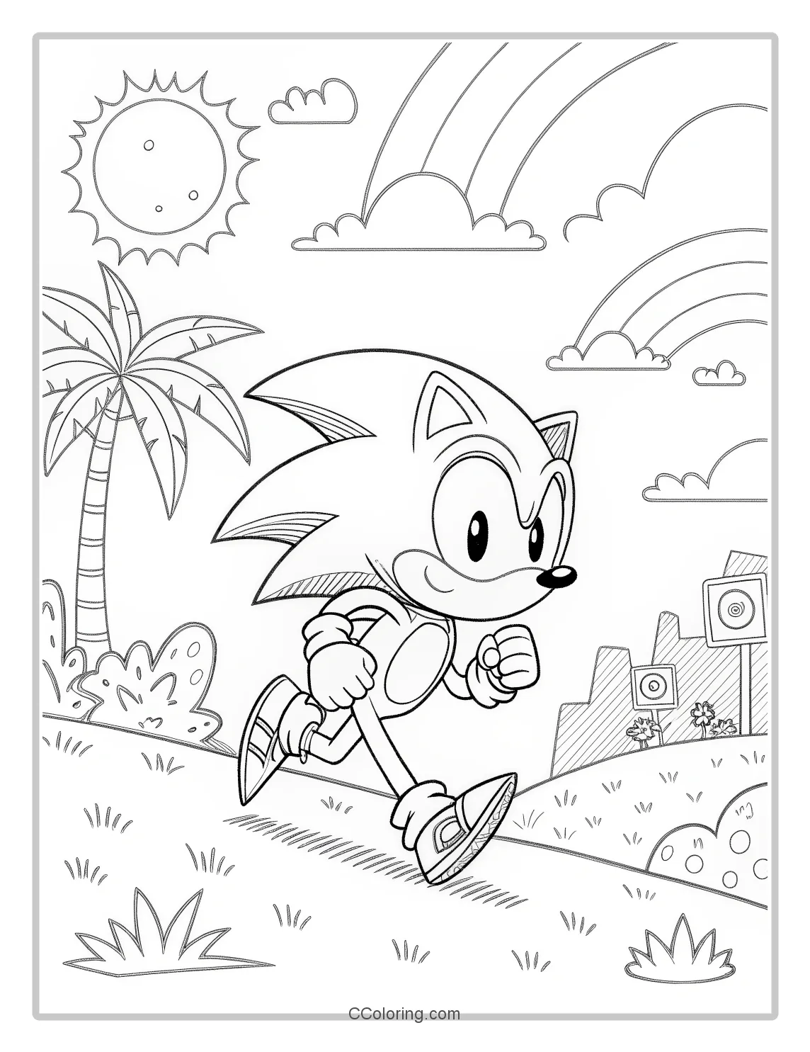Super Sonic Coloring Pages Black and White  Black and White with Basic  Exciting Scenes