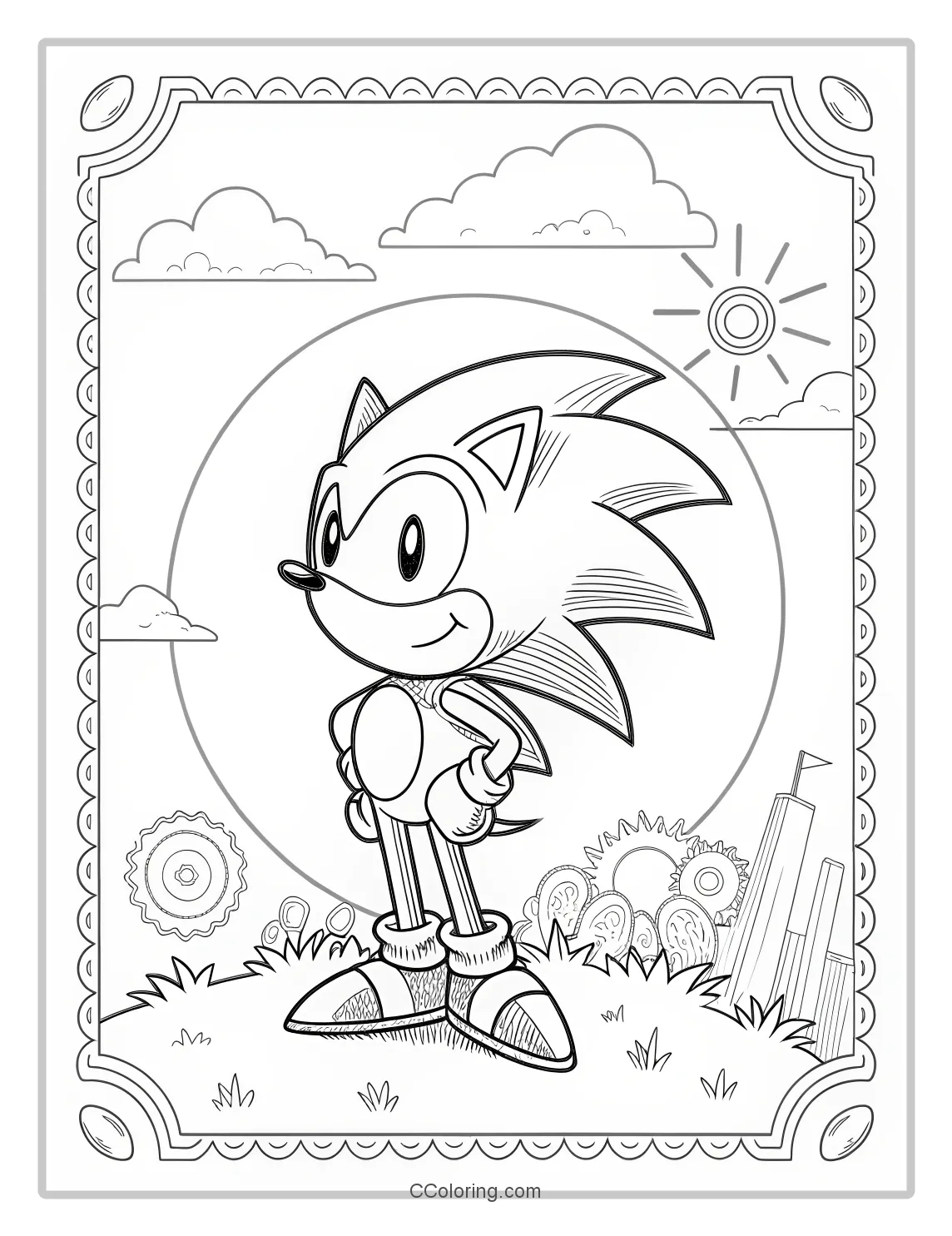 Super Sonic Coloring Pages Black and White  Black and White with Classic  Timeless Design