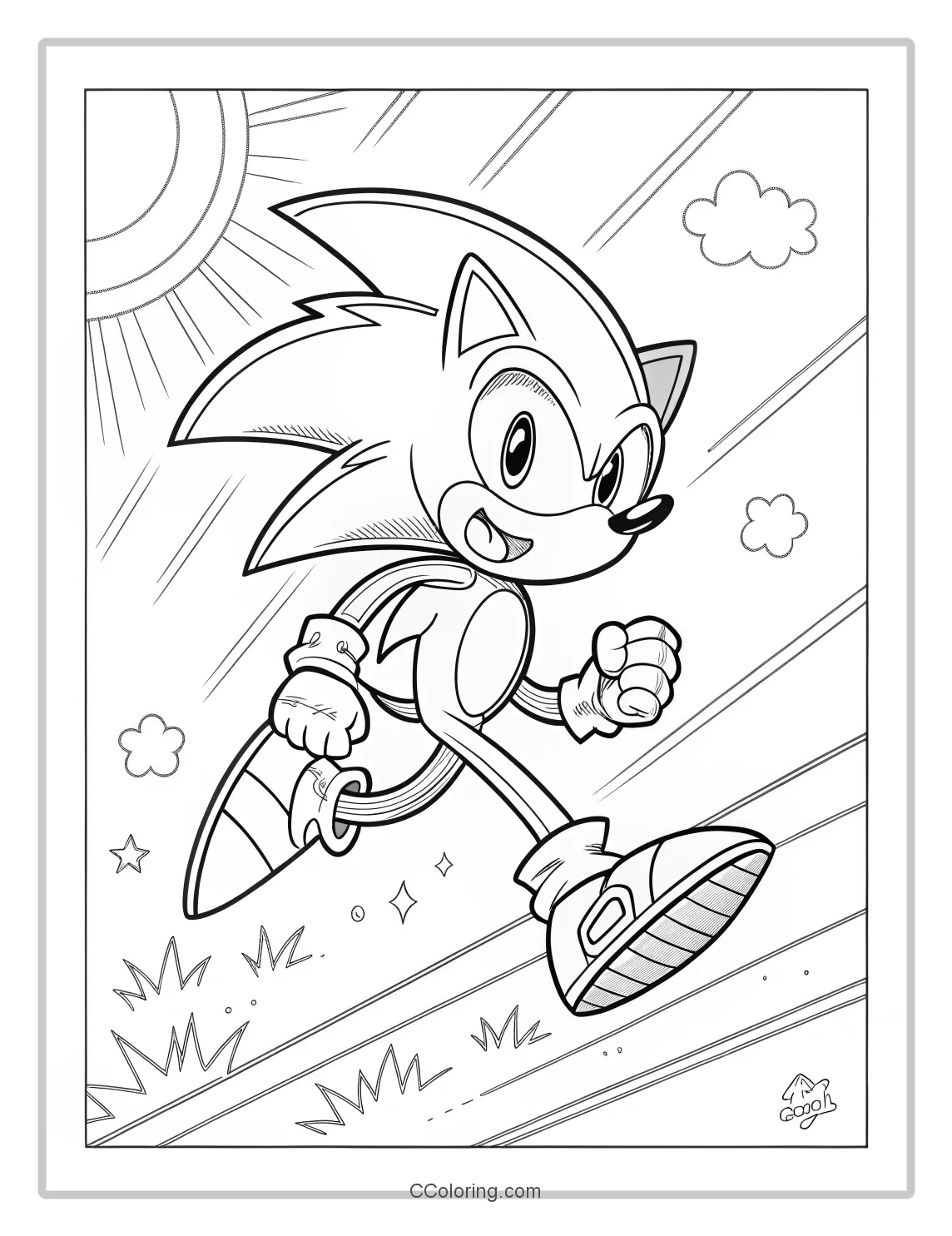 Super Sonic Coloring Pages Black and White  Black and White with Simple  Bold Outlines