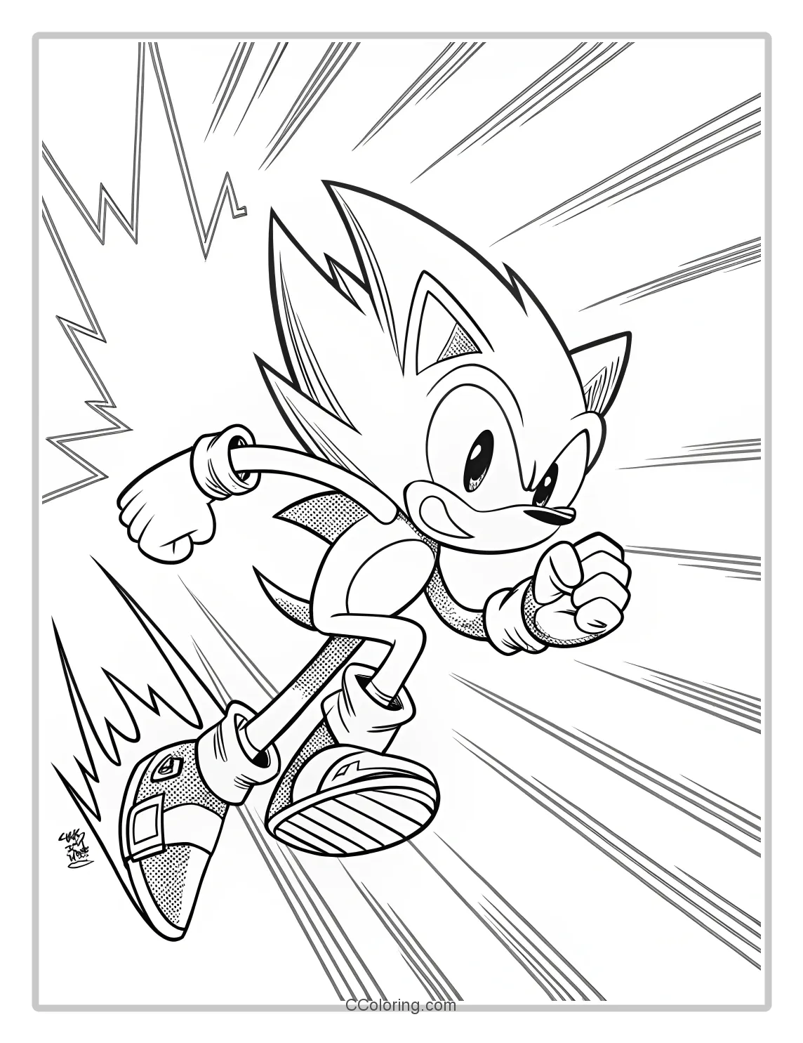 Super Sonic Coloring Pages Black and White Dynamic Speed Lines