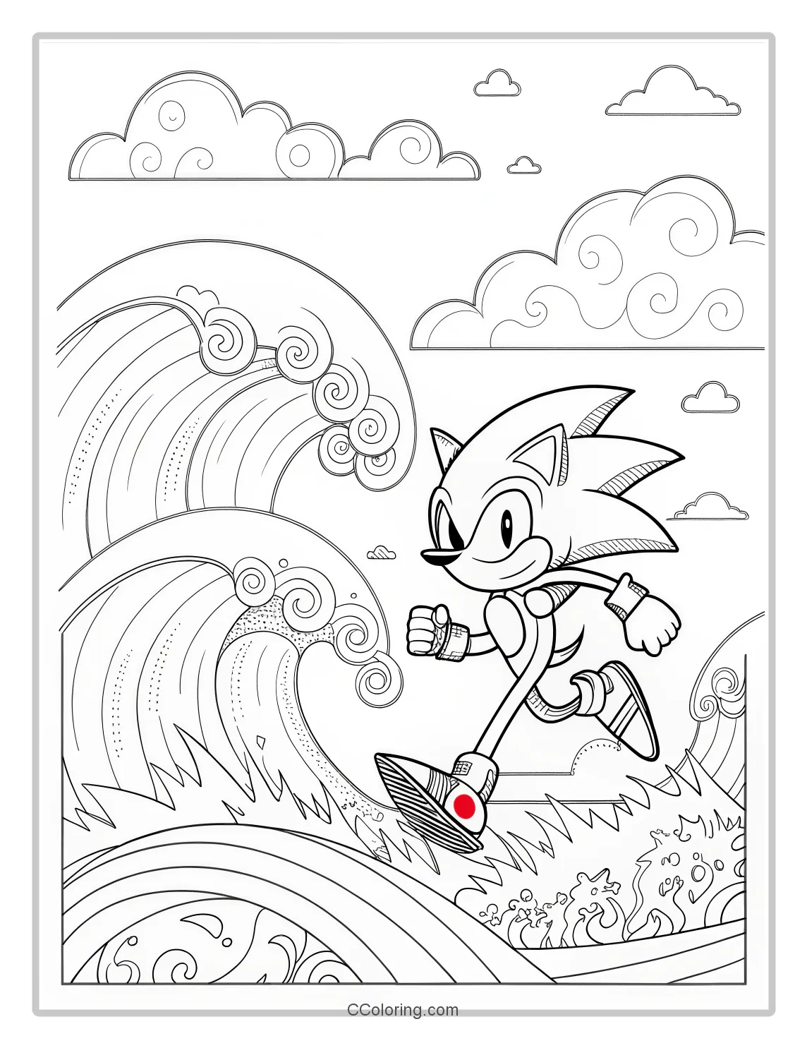 Super Sonic Coloring Pages Black and White Ocean Wave Backgrounds