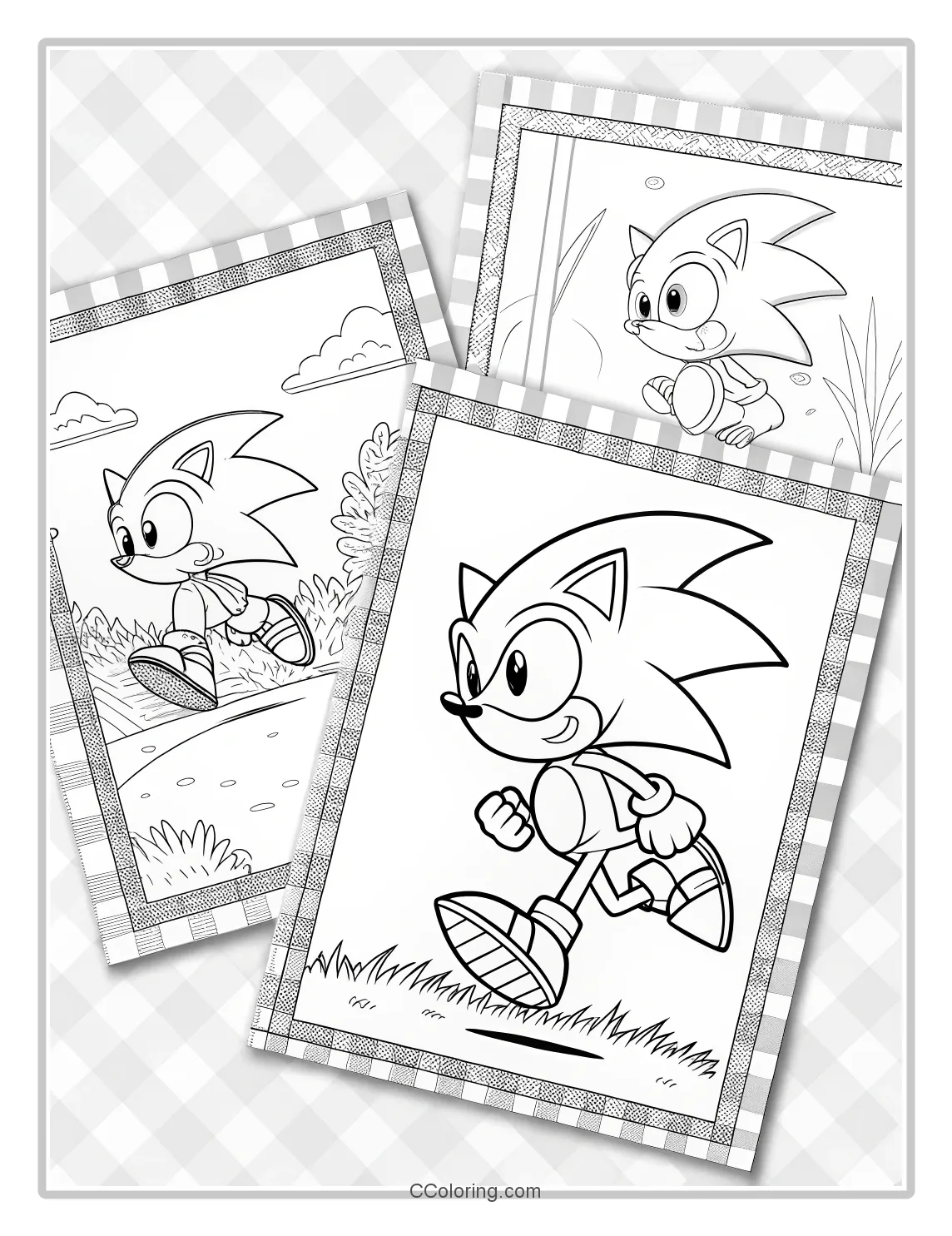 Super Sonic Coloring Pages Black and White Simple Plaid Patterns