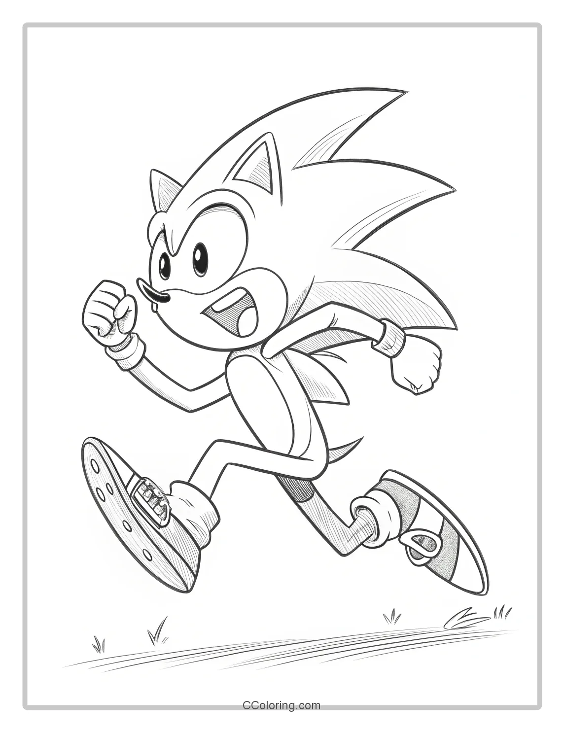 Super Sonic Coloring Pages Black and White with Basic  Energetic Poses