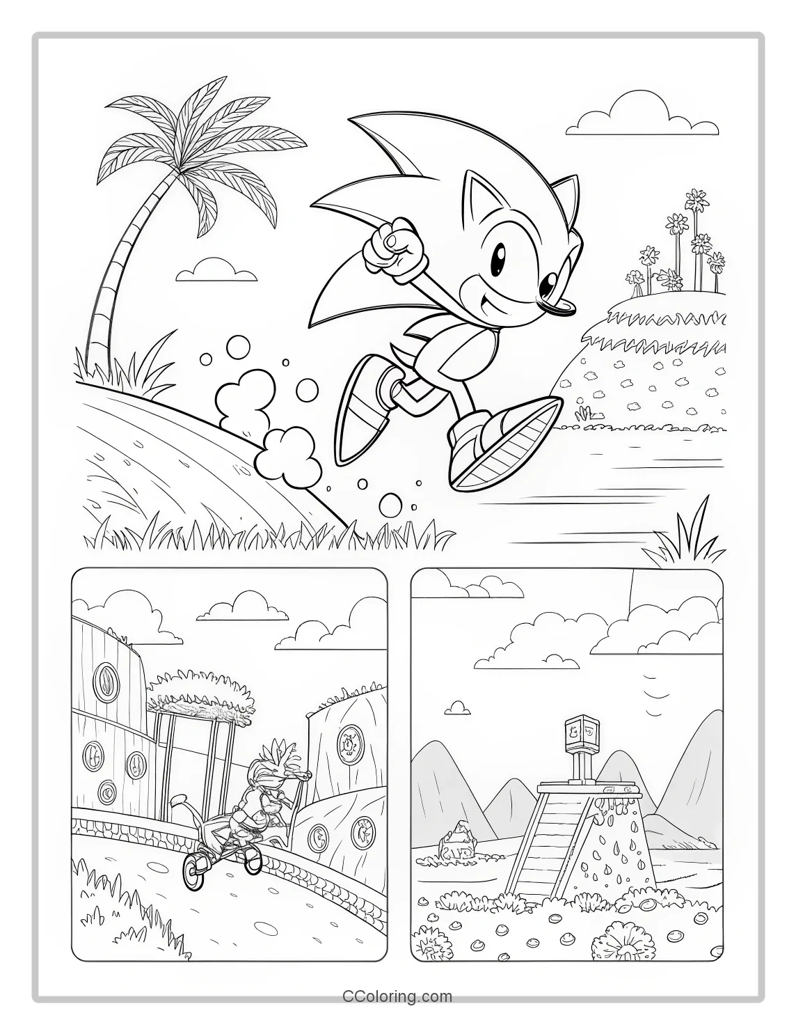 Super Sonic Coloring Pages Black and White with Basic  Exciting Adventure Elements