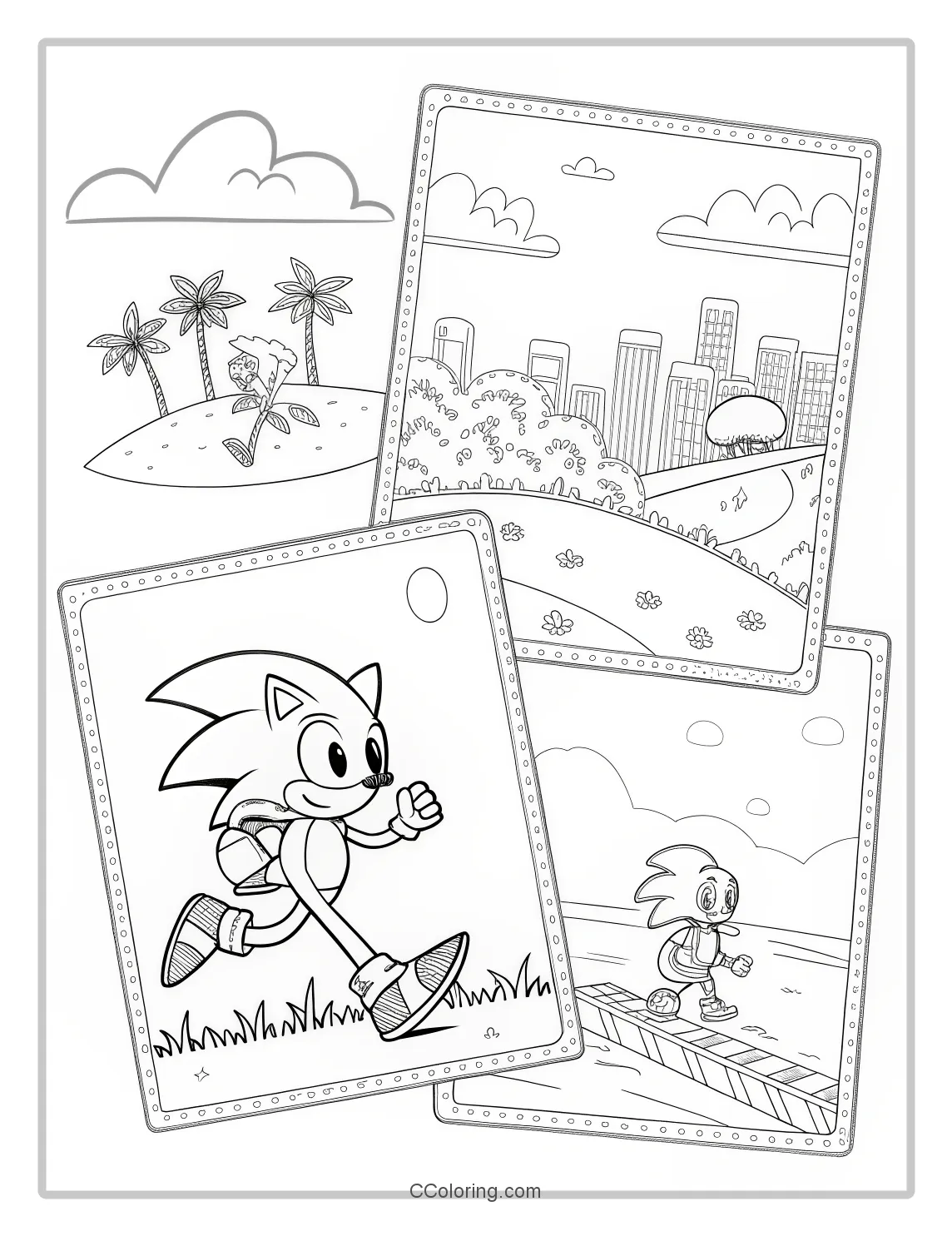 Super Sonic Coloring Pages Black and White with Basic  Exciting Scenes