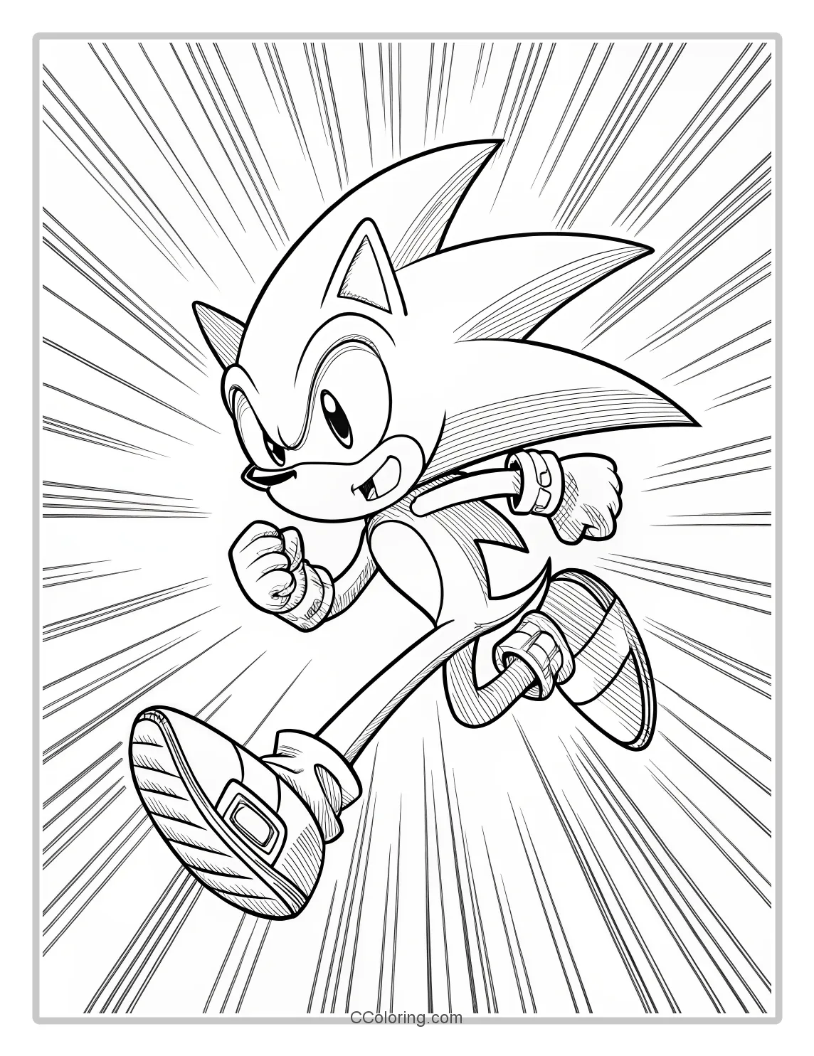 Super Sonic Coloring Pages Black and White with Dynamic Speed Lines