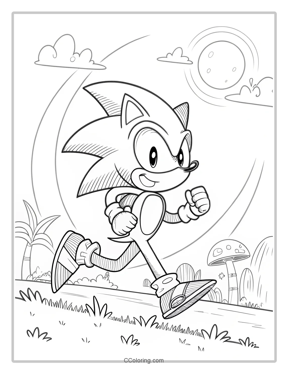 Super Sonic Coloring Pages Black and White with Simple  Clean Lines