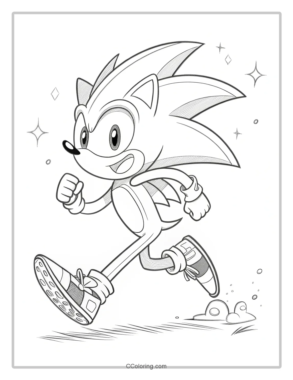 Super Sonic Coloring Pages Black and White with Simple  Energetic Poses