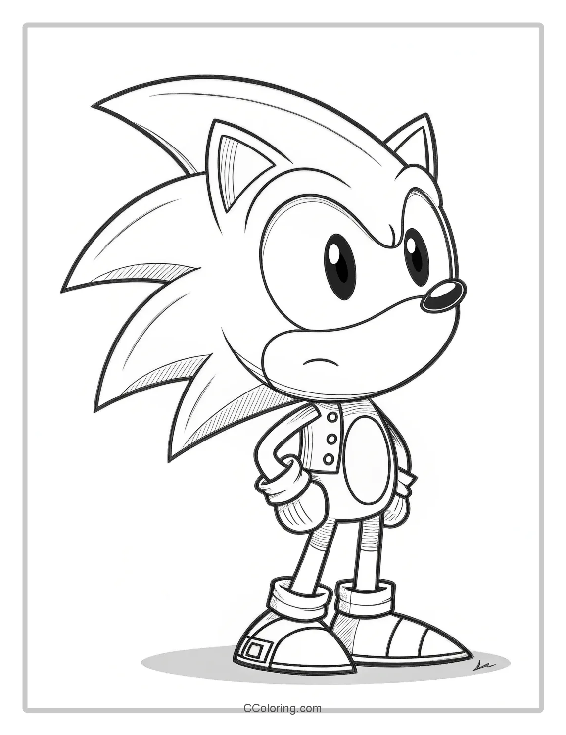 Super Sonic Coloring Pages Black and White with Simple  Expressive Expressions
