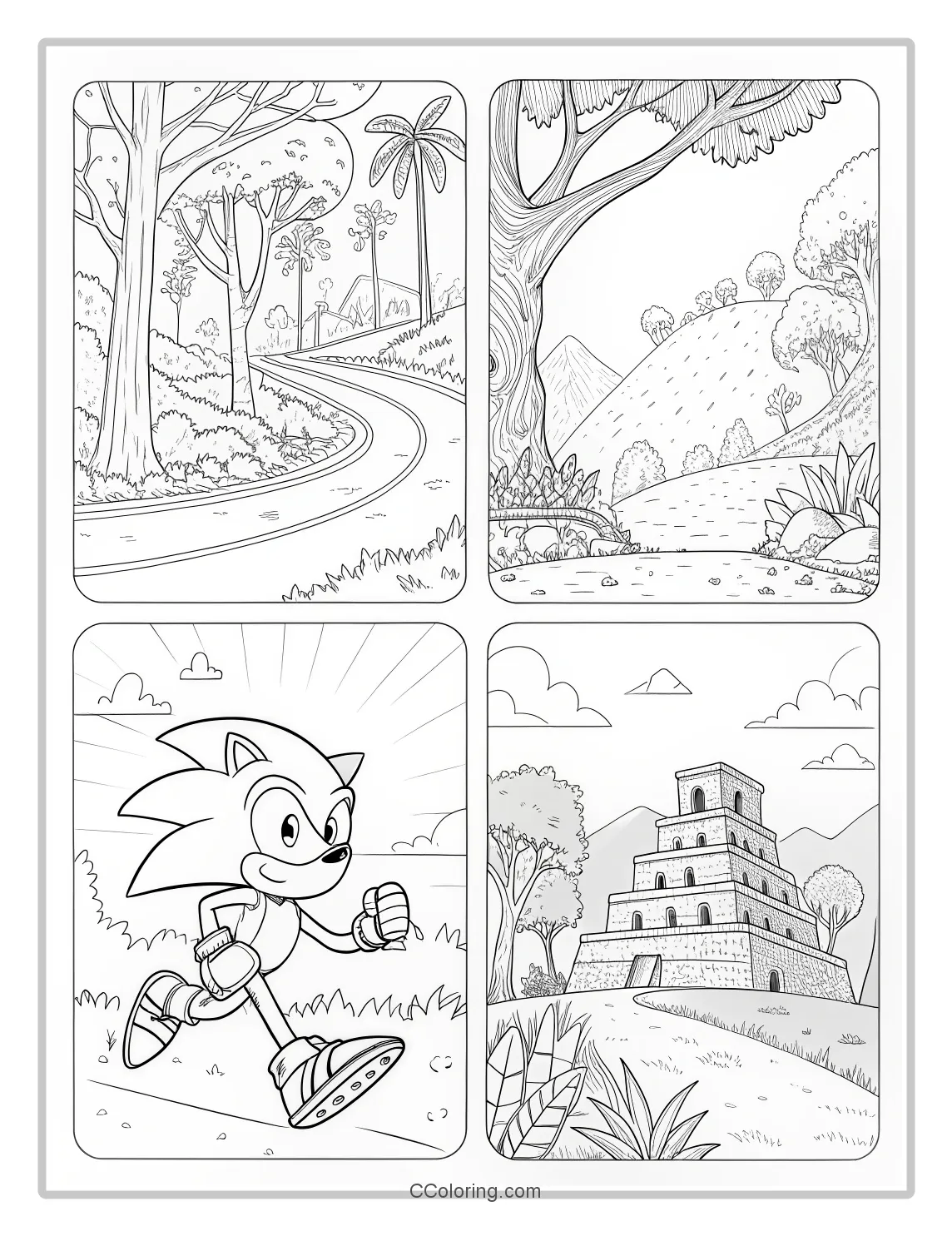 Super Sonic Coloring Pages Black and White with Simple Adventure Backgrounds